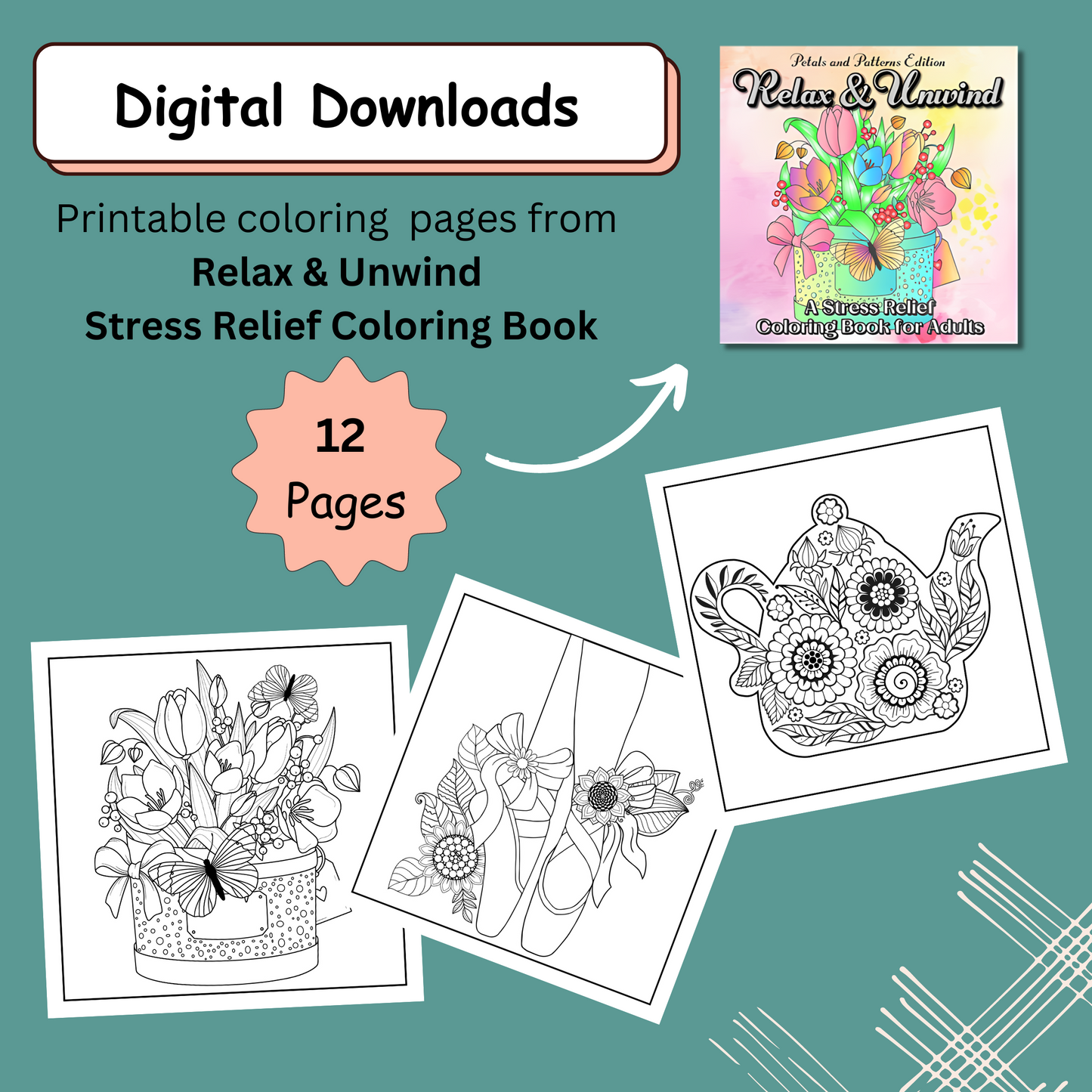 Relax & Unwind Printable Coloring Pages (12 pack)