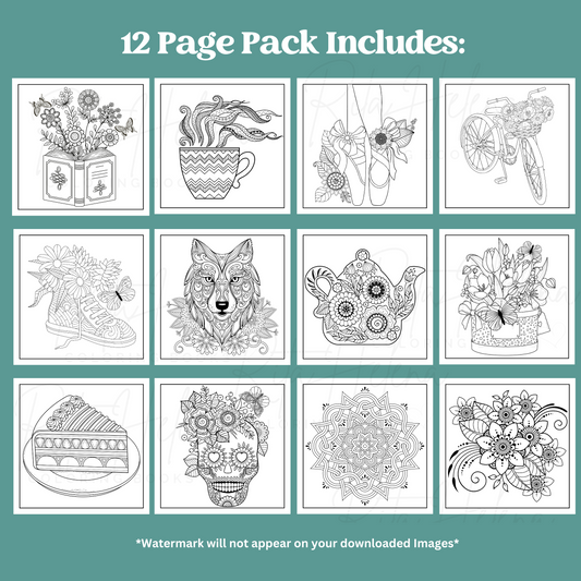 Relax & Unwind Printable Coloring Pages (12 pack)